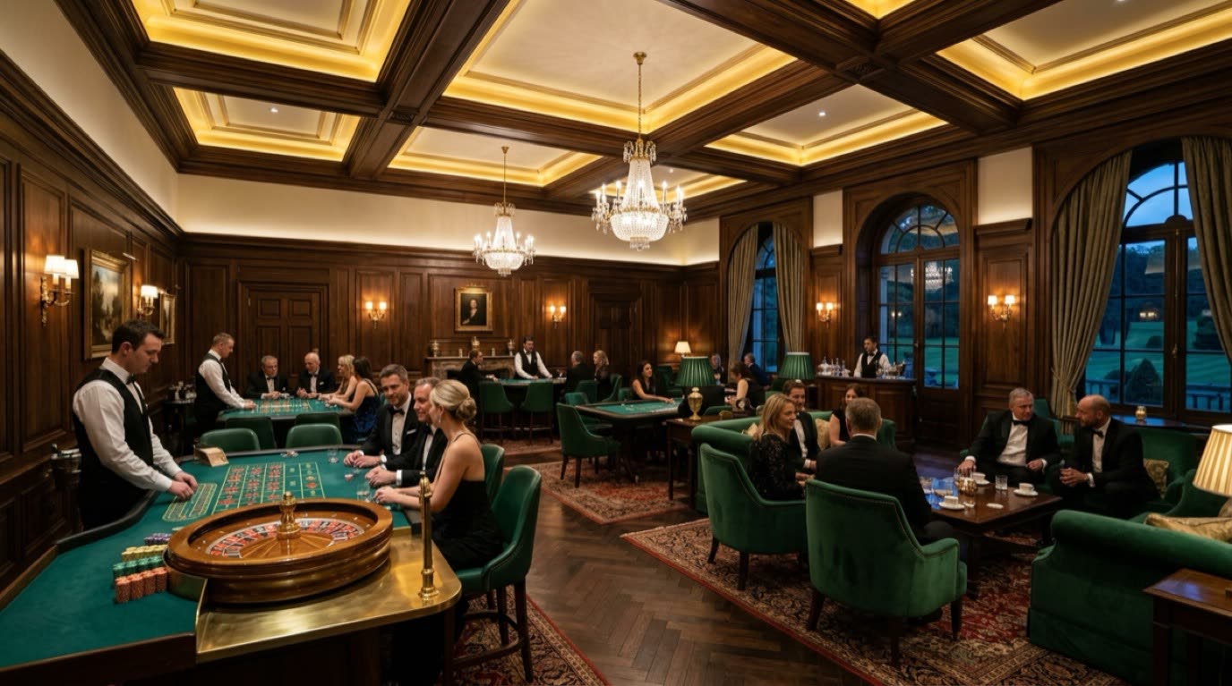 The Burlington Gaming Club luxury gaming tables and crystal chandeliers