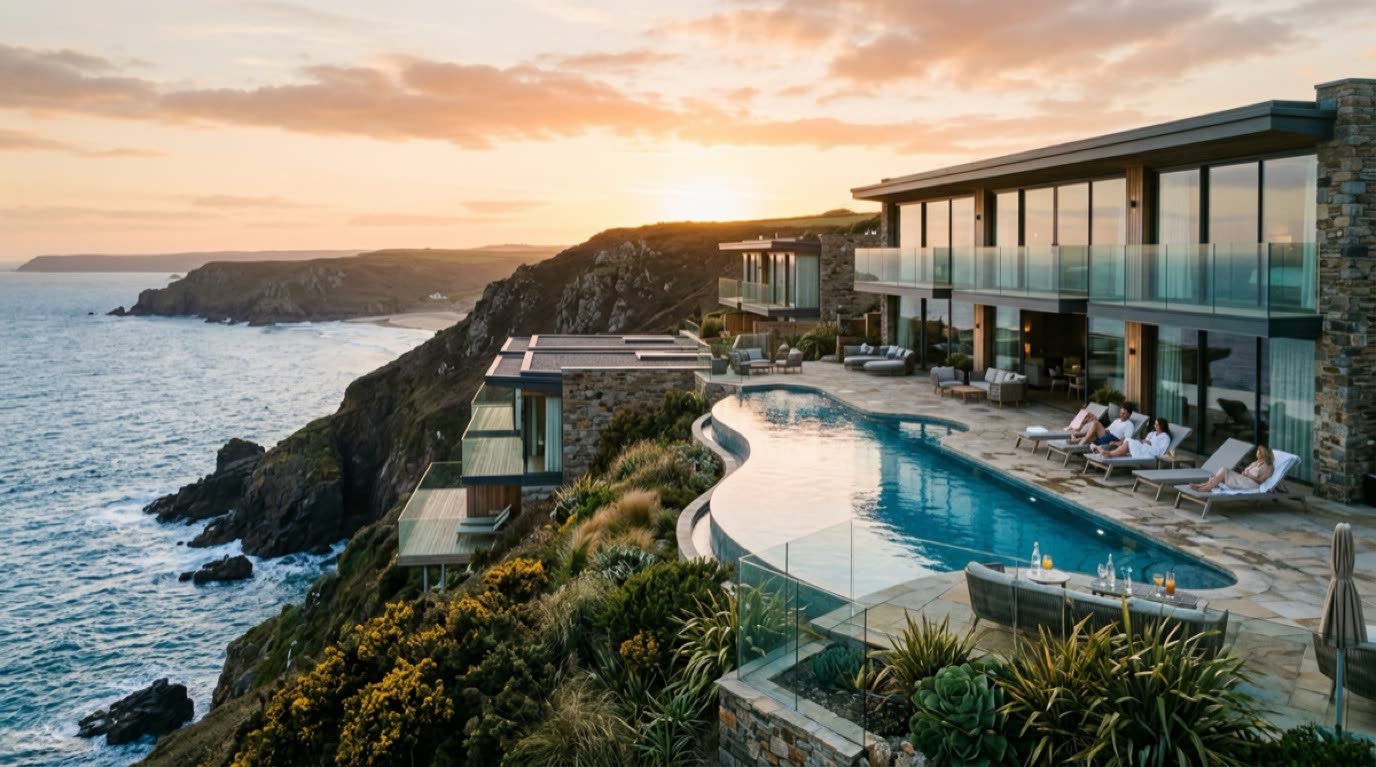 Clifftop Haven Resort perched over Atlantic bluffs with infinity pool